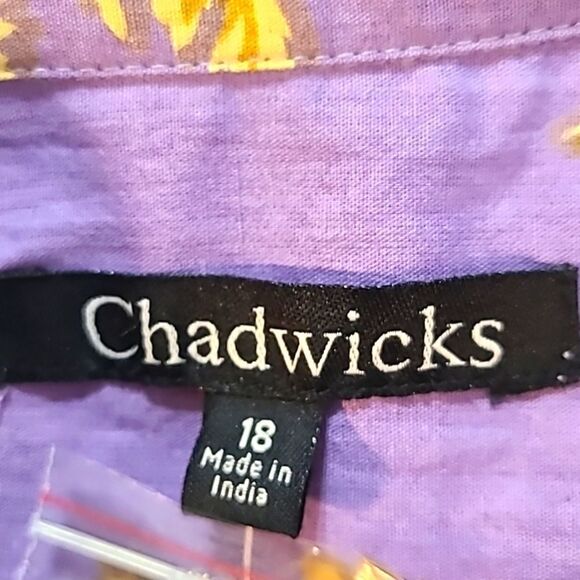 Chadwicks Purple Buttondown Blouse with Purple & Gold Flowers,  Size 18 - Picture 7 of 8